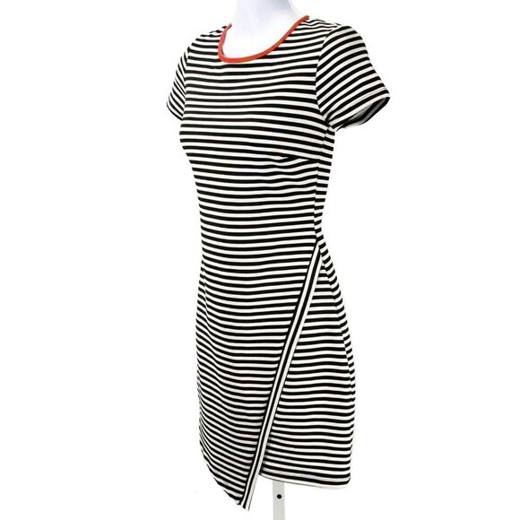JODI KRISTOPHER Black & White Stripe Envelope Hem Fitted Dress Women's Size XS - Picture 2 of 5